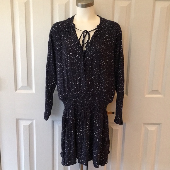 Rails navy print elasticized waist button front fit flare long mini dress nwot - Picture 1 of 8